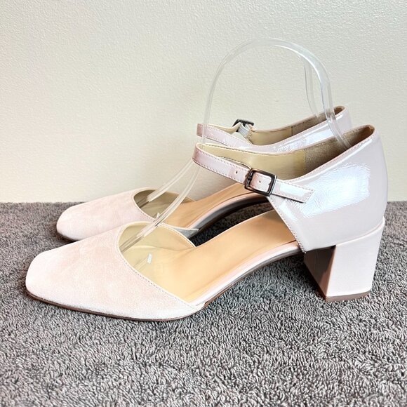 Naturalizer Size 8.5 Nude Beige Taupe Patent Suede Leather Block Heel Shoes - Picture 5 of 12